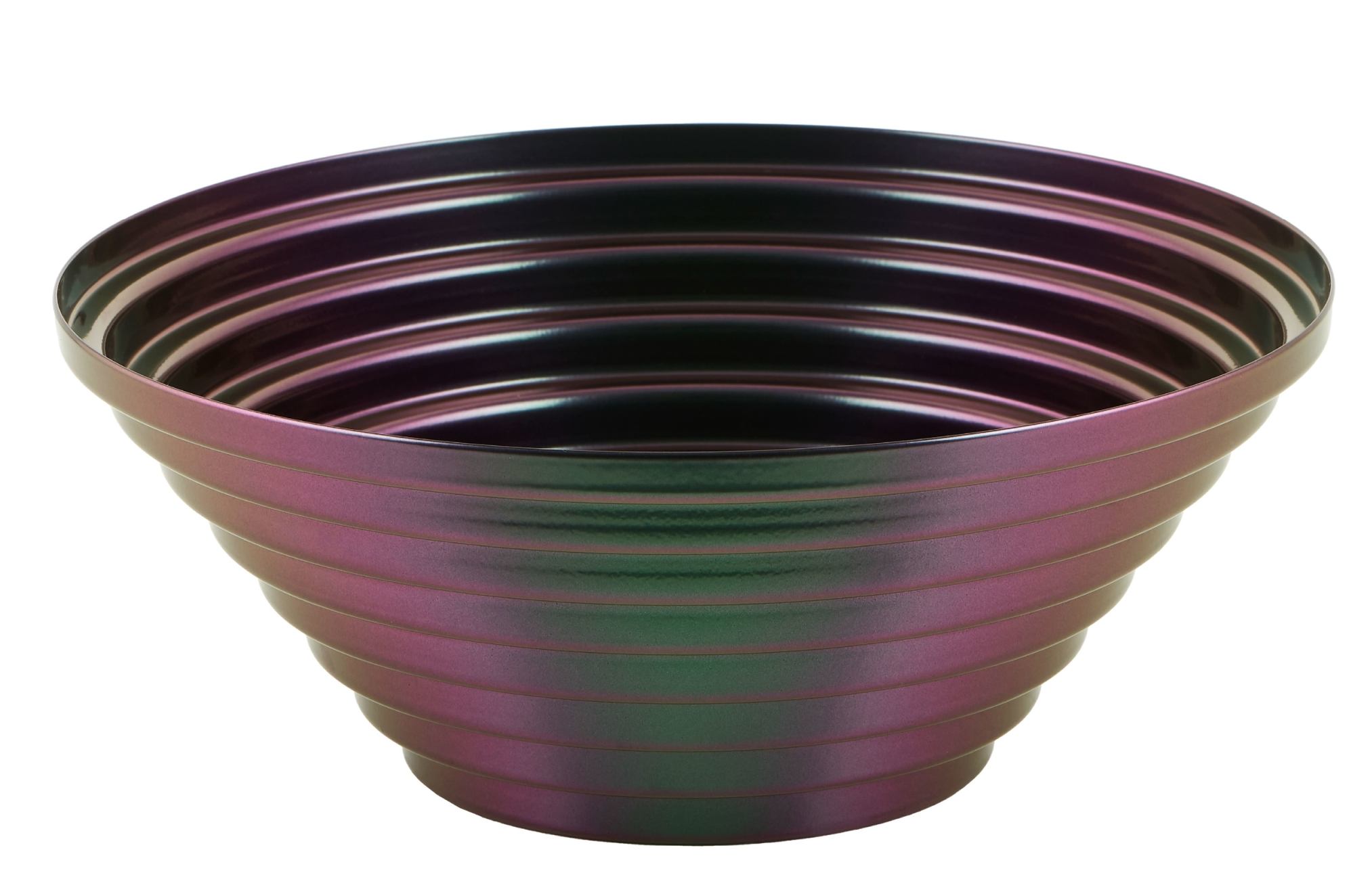 Alessi Maya Schale, rund, Ø 25 cm, in schimmerndem Purplegreen, dekorative Obstschale.