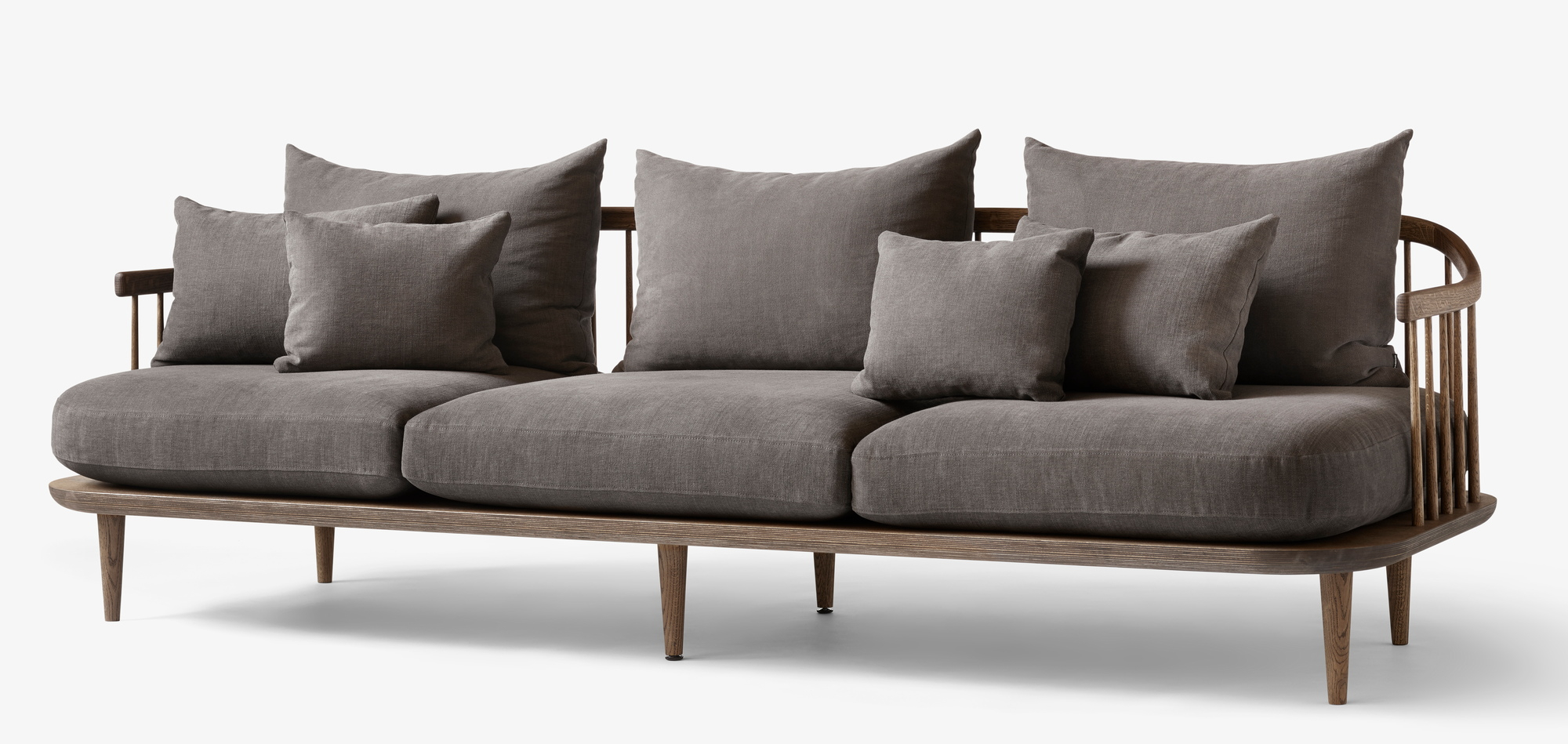 Fly Lounge Sofa von AndTradition, 3-Sitzer, grauer Stoffbezug, Holzgestell, bequeme Wohnzimmer Couch.