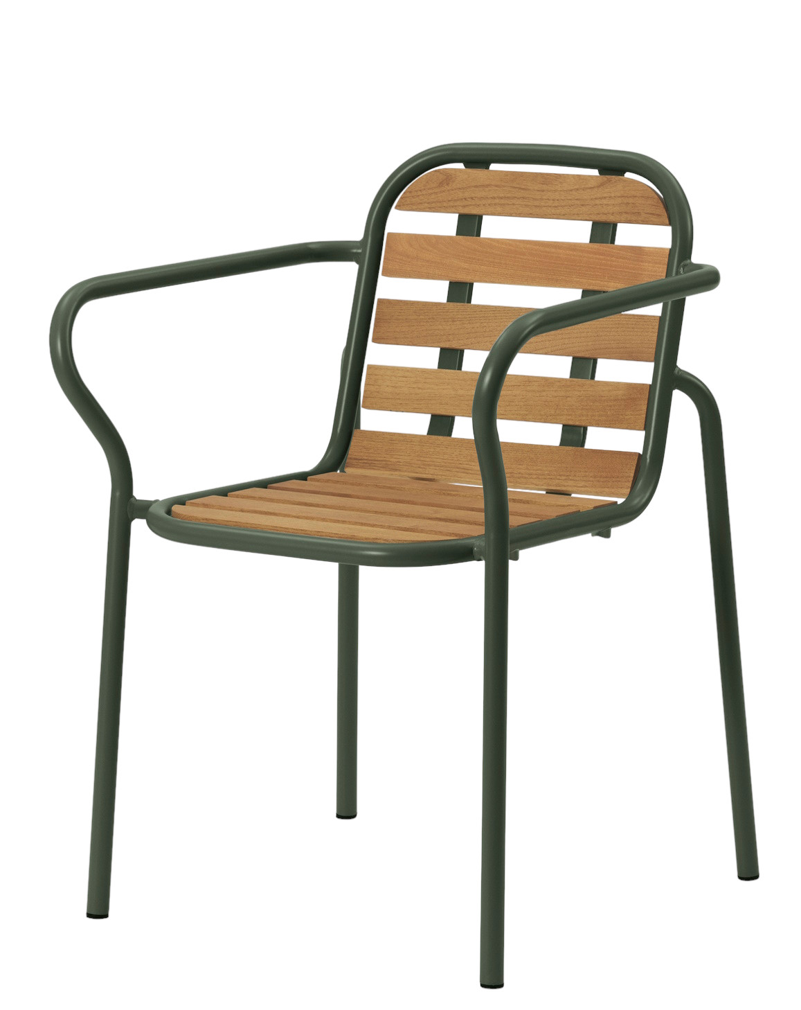 Vig Armchair Wood Armlehnstuhl von Normann Copenhagen für den Außenbereich, Holz und Metall, isoliert.