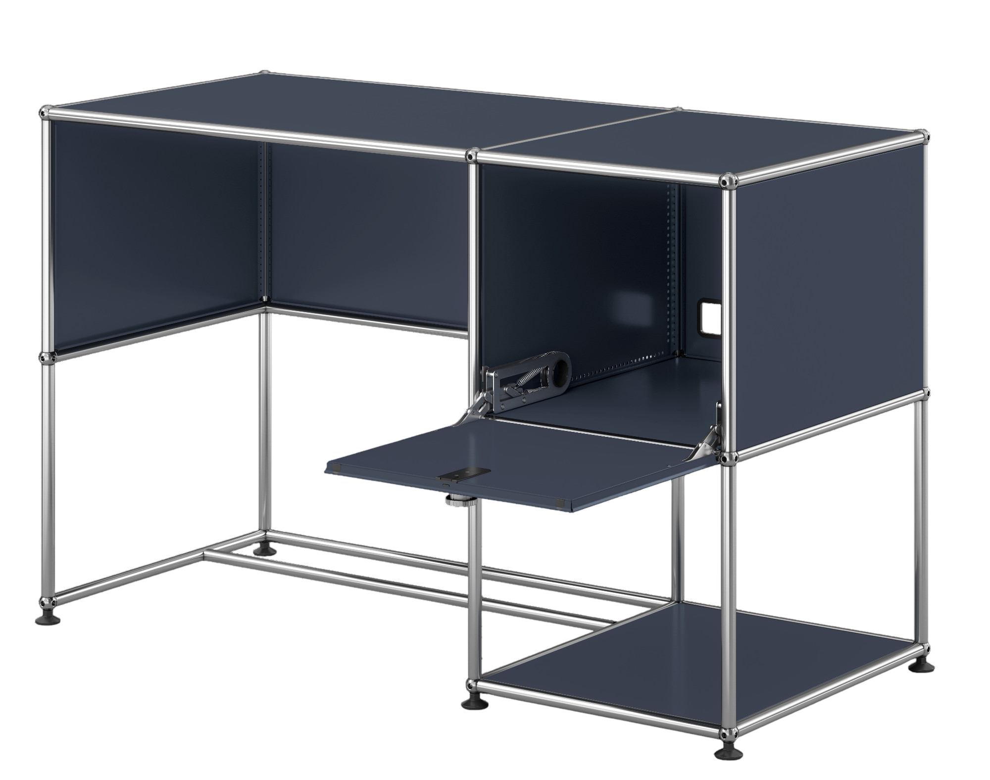 USM Haller Schreibtisch in Anthrazitgrau mit Ausziehtablar, modernes Design für Büro und Arbeitszimmer.