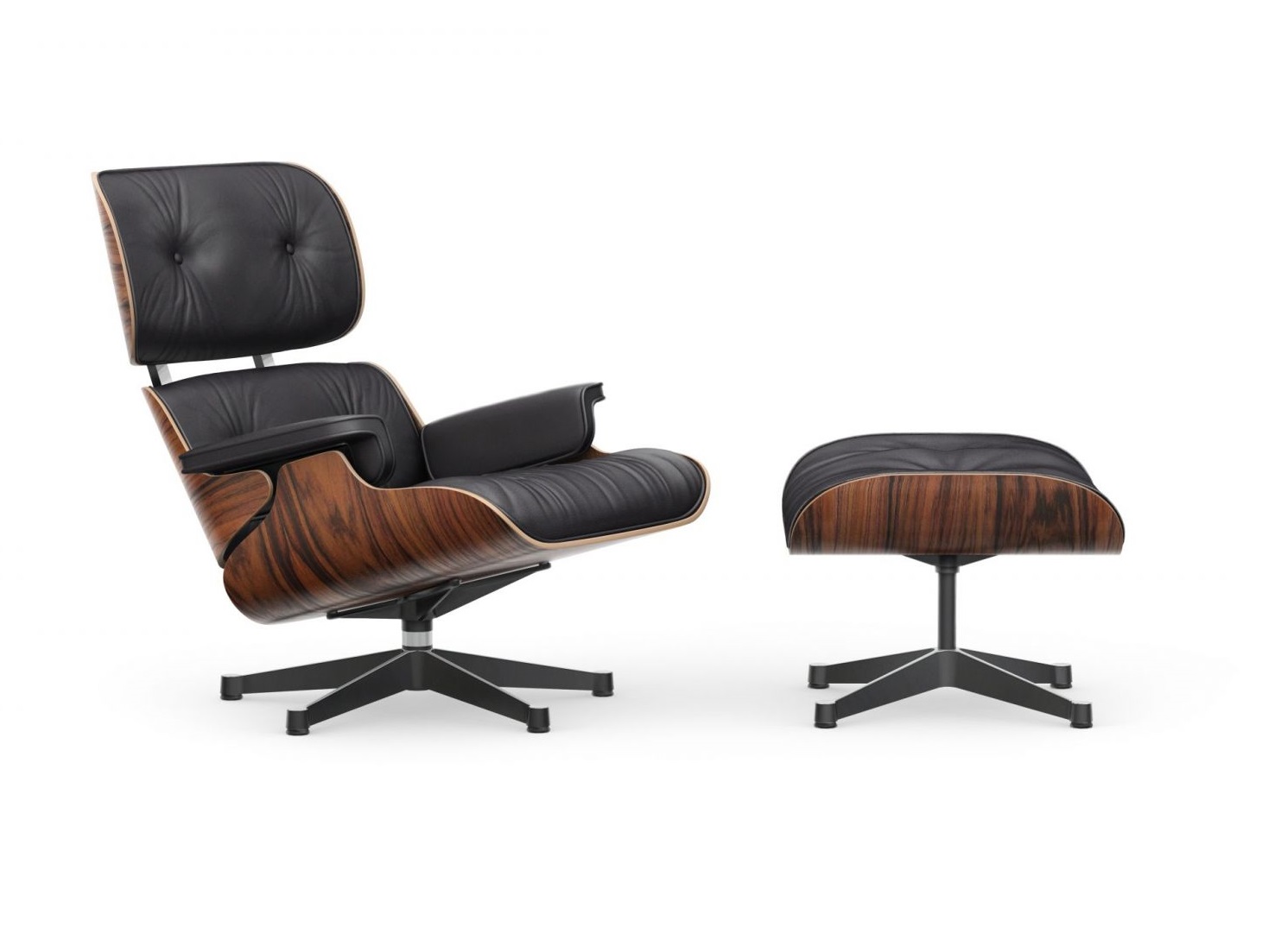 Eames Lounge Chair mit Ottoman, Premium Leder, Palisander, Designklassiker für Wohnzimmer und Büro.