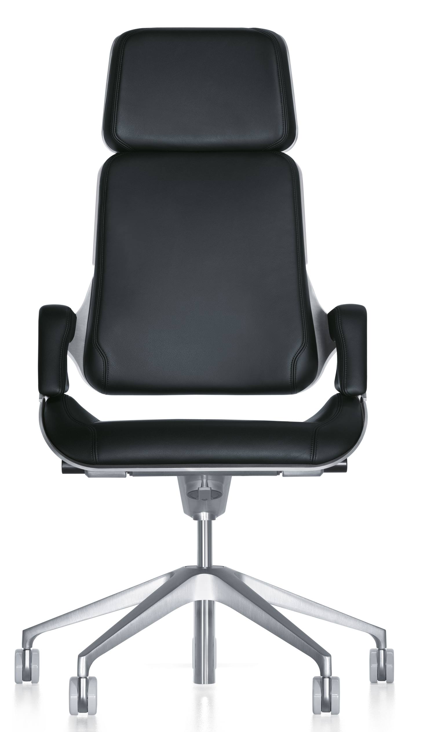 Schwarzer Interstuhl Bürodrehstuhl Silver SV11P mit hoher Rückenlehne und silberfarbenem Fußkreuz. Ergonomischer Chefsessel für das Büro.