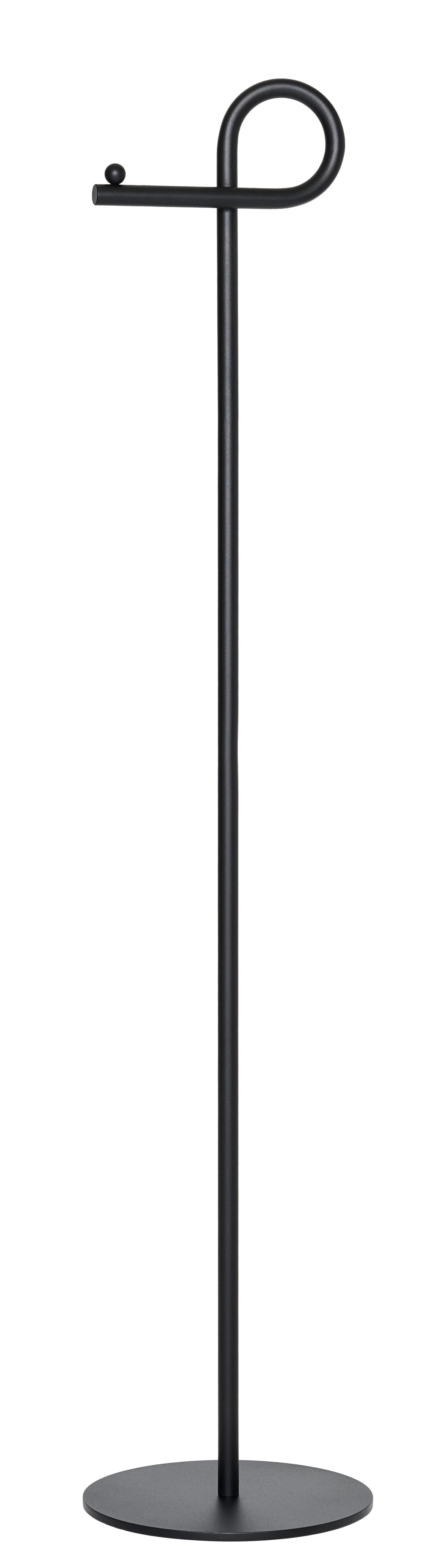 Schwarzer Slinga Garderobenständer von Schönbuch mit runder Basis und Haken für Jacken und Mäntel.