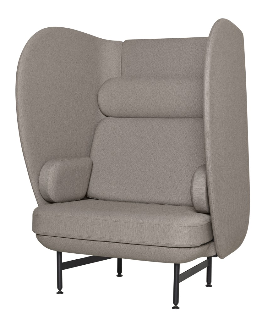 JH1001 Plenum Sessel von Fritz Hansen: Grauer 1-Sitzer mit hoher Rückenlehne und schwarzen Beinen.