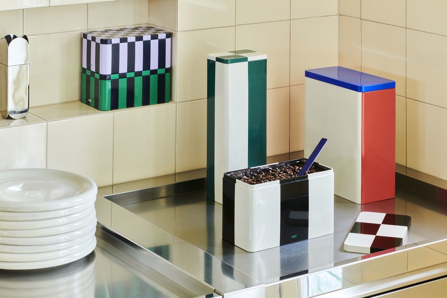 Tin Container Medium Black and off-white Aufbewahrungsbox Hay