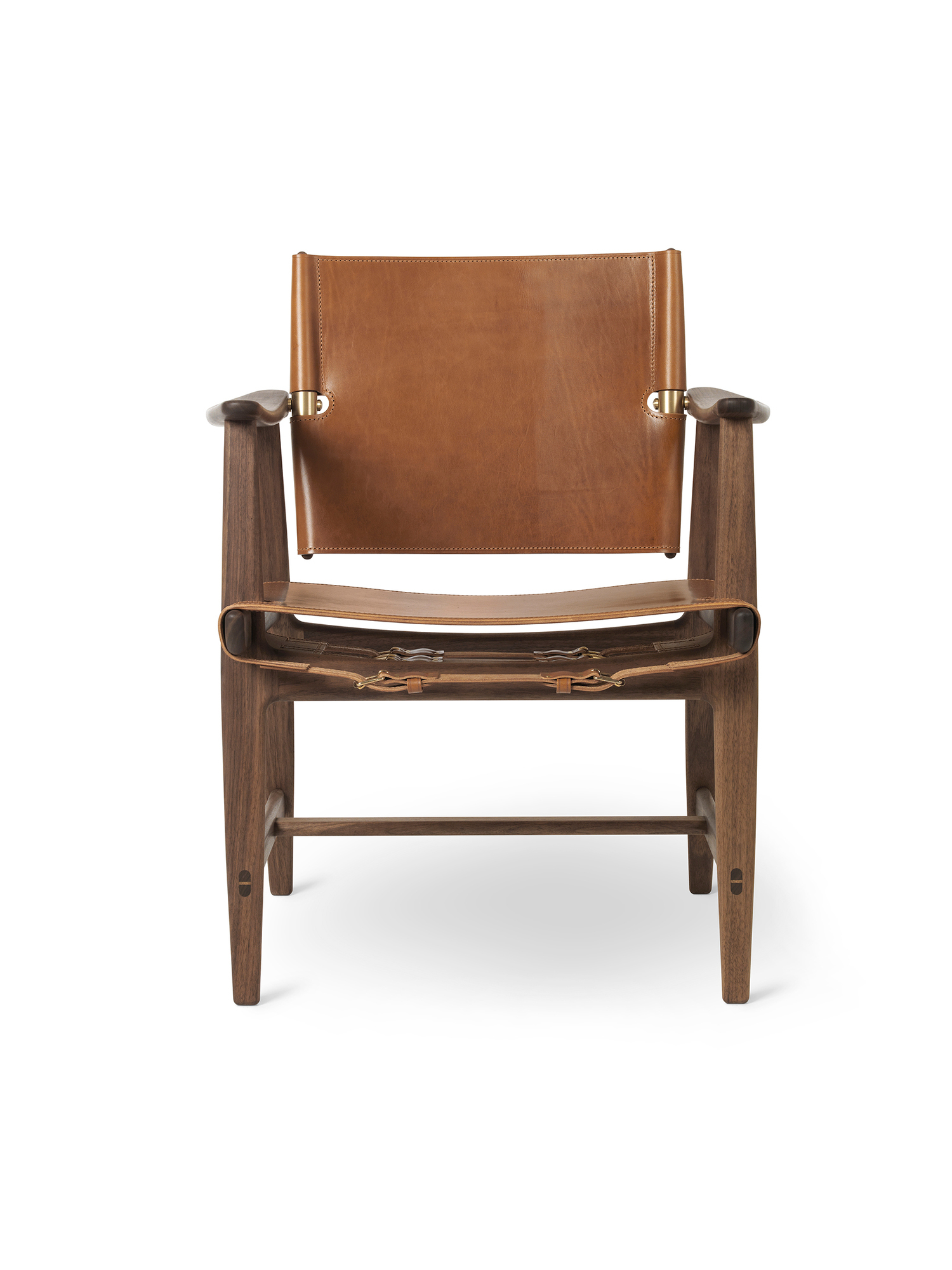 Huntsman Chair Holzstuhl mit cognacfarbenem Leder von Carl Hansen & Søn, Frontansicht.