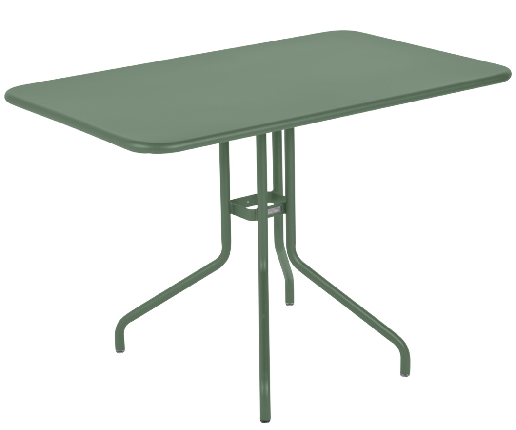Grüner Pétale Tisch von Fermob, rechteckig, für den Außenbereich, Gartenmöbel.