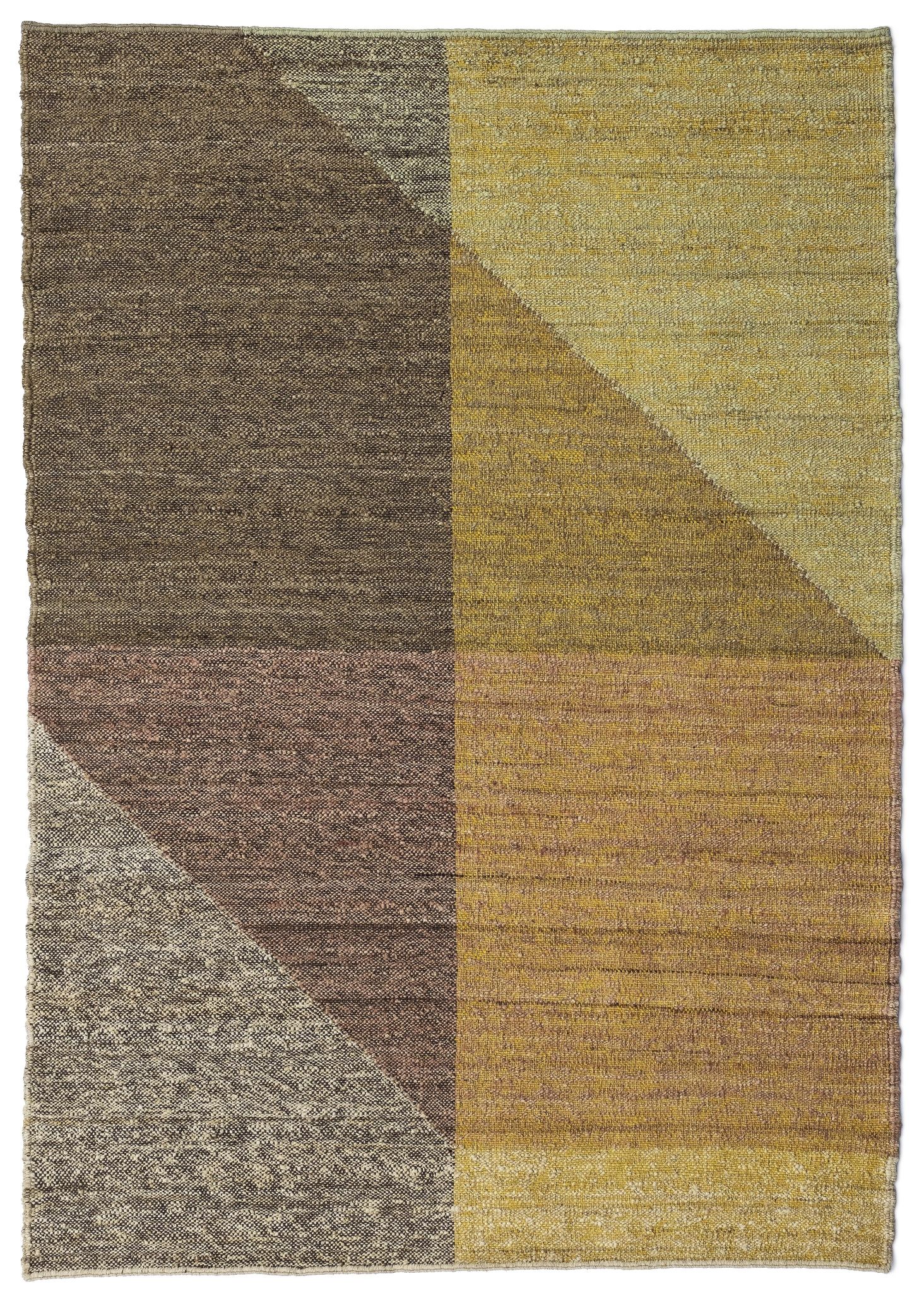 Capas Teppich von Nanimarquina, 170x240 cm. Geometrisches Design in Braun- und Gelbtönen. Moderner Teppich für Wohnzimmer.