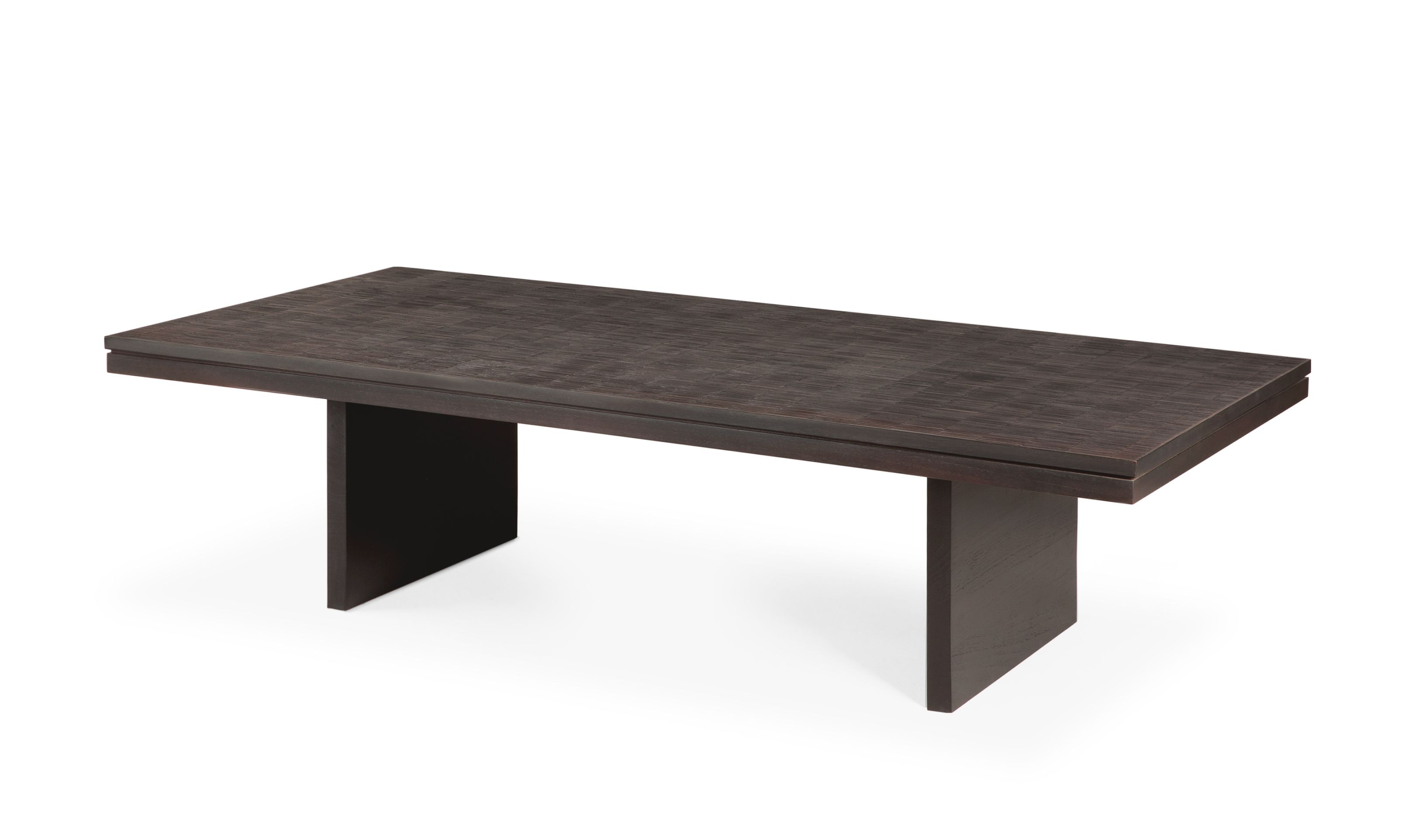 Ethnicraft Grooves Couchtisch aus dunklem Teakholz, 135x65cm. Moderner Wohnzimmertisch für stilvolles Ambiente.