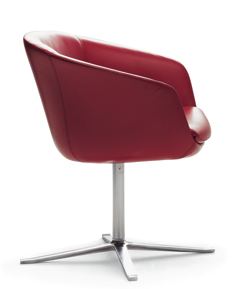 Roter BOB Sessel mit 4-Fuß-Kreuz von Walter Knoll, moderner Ledersessel für Wohnzimmer und Büro.