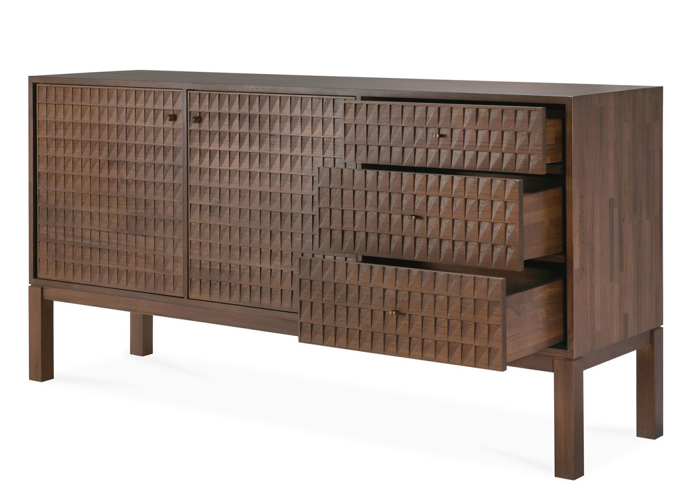 Sono Sideboard von Ethnicraft: Modernes Sideboard aus Holz mit Schubladen und Türen, dunkle Holzfarbe.