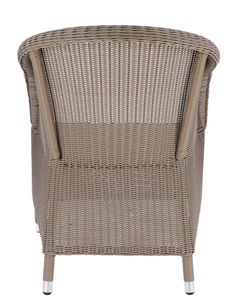 Rückansicht des Jan Kurtz Romantik Sessels für den Outdoor-Bereich, aus Rattan-Geflecht.