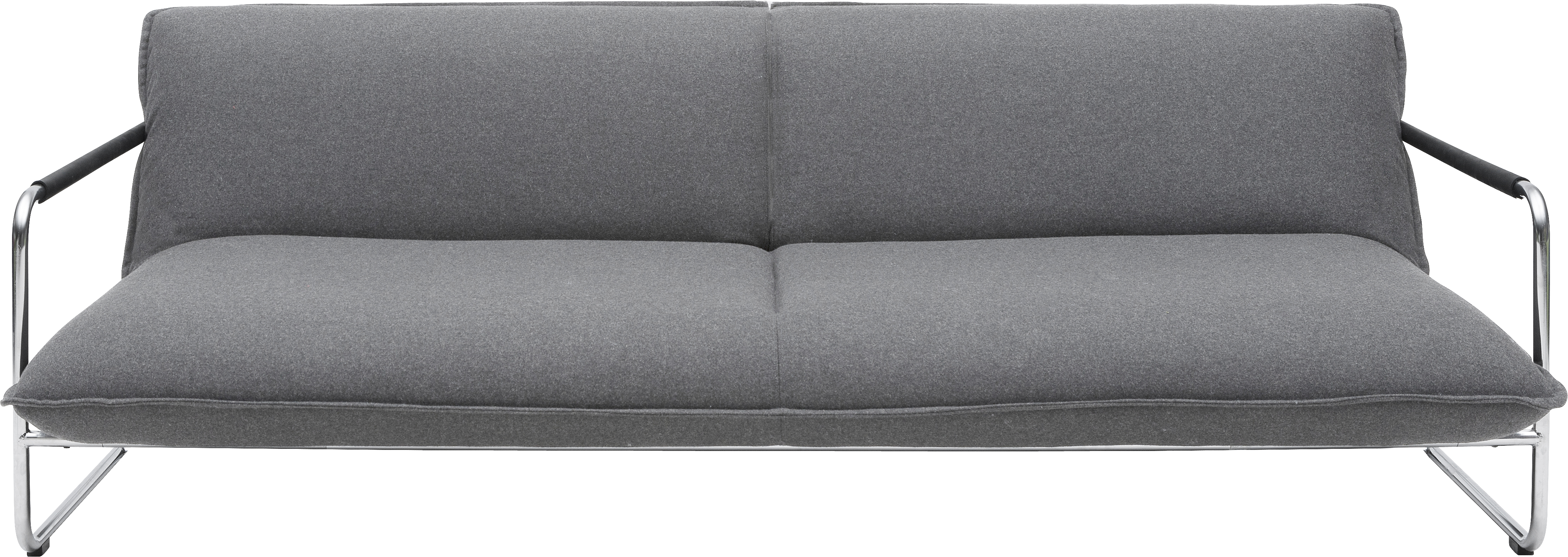 Graues Nova Schlafsofa Softline mit Chromgestell und schwarzen Armlehnen, ideal als Gästebett.
