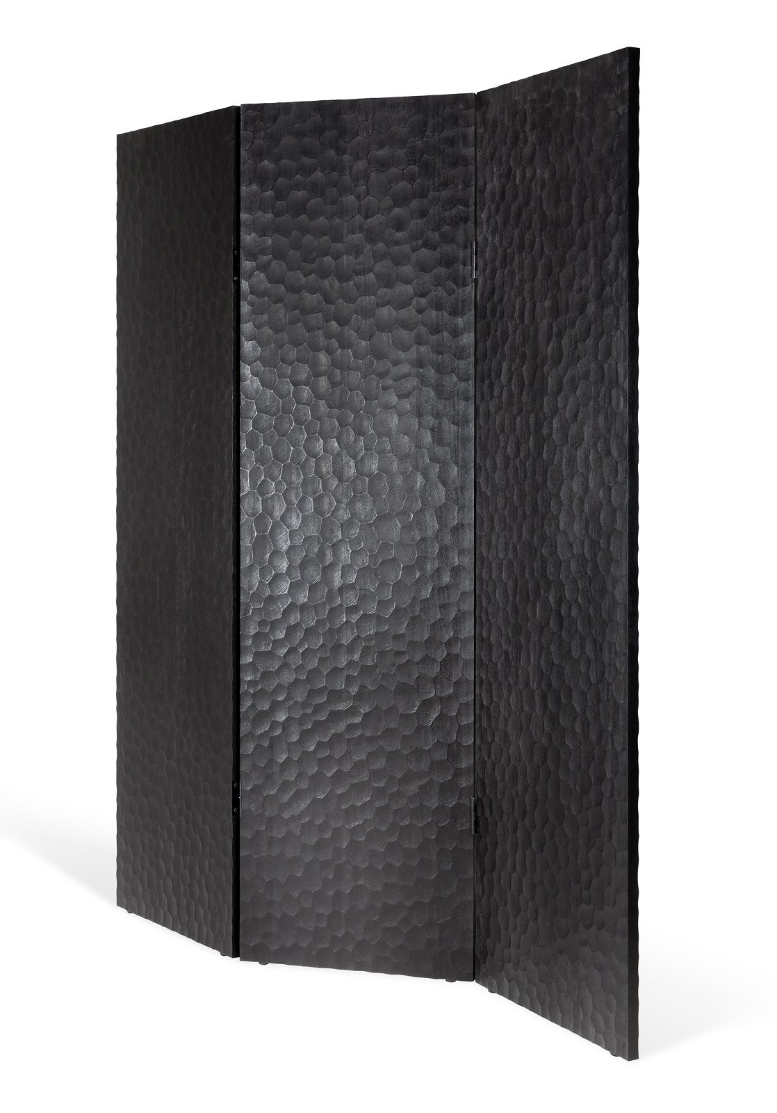 Schwarzer Raumteiler aus Mahagoni von Ethnicraft mit dreiteiliger, strukturierter Oberfläche für stilvolle Raumgestaltung.