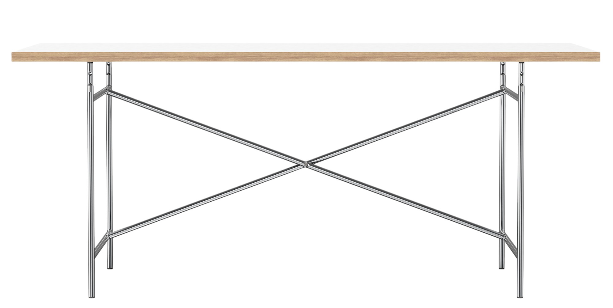 Eiermann Tisch mit weißer Tischplatte und verchromtem Stahlgestell. Designklassiker für Büro und Wohnbereich.