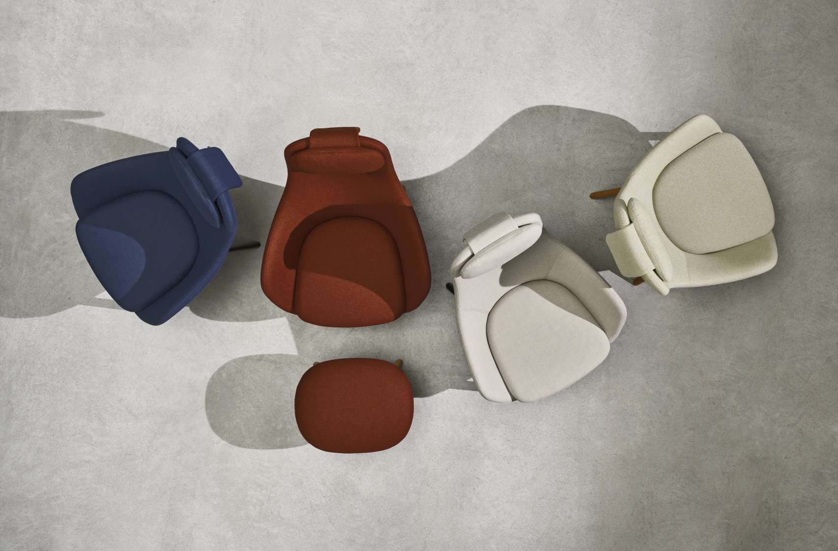 Draufsicht: Mehrere Hal Lounge Chair Sessel von Vitra in verschiedenen Farben.