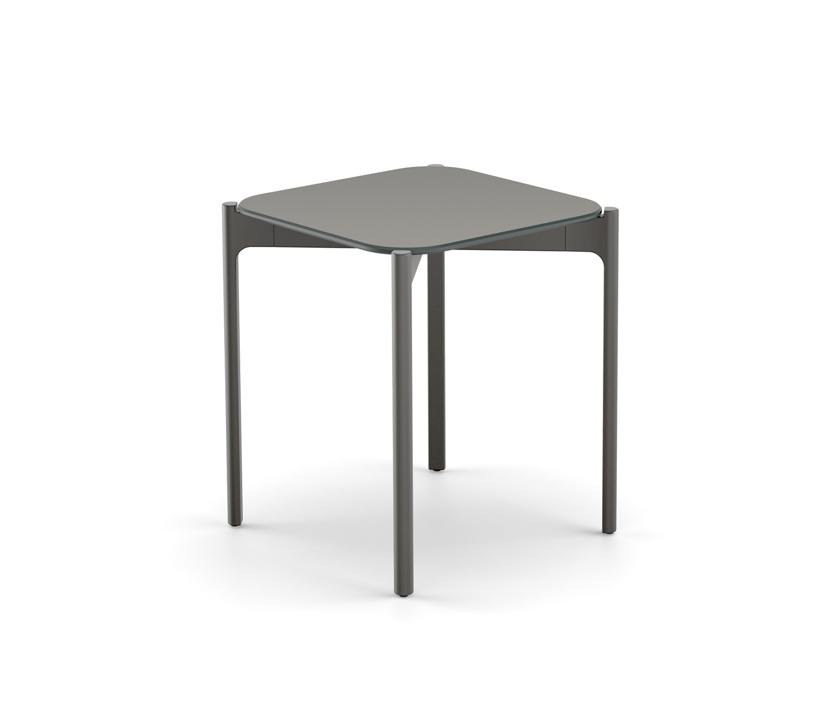 Izon Beistelltisch von Dedon, rechteckig, mit grauer Tischplatte und filigranem Gestell.