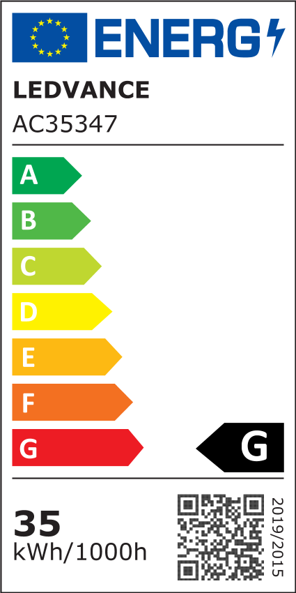 Energieeffizienzlabel der LEDVANCE AC35347 Leuchte mit Energieeffizienzklasse G und Verbrauchswert.