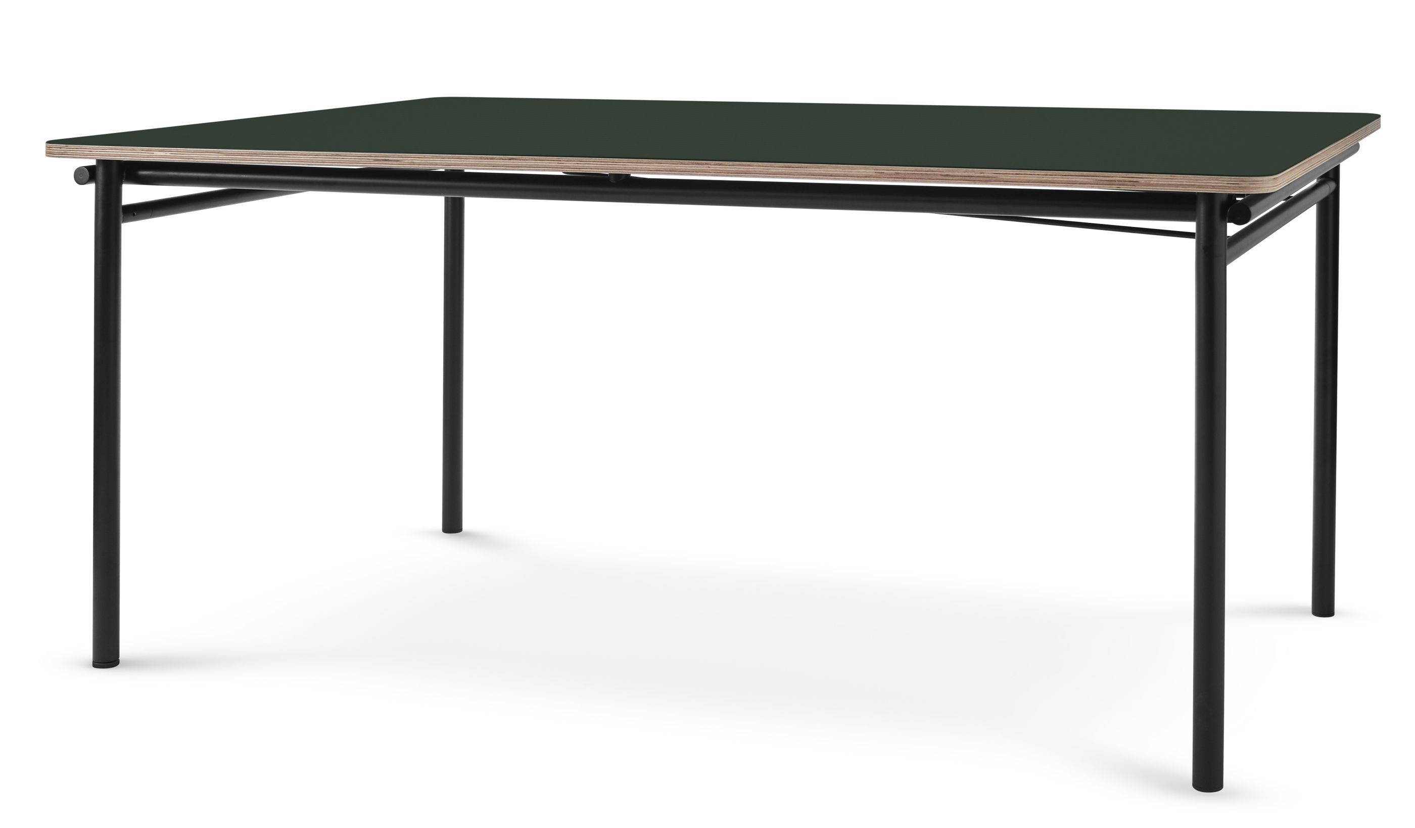 Taffel Esstisch mit konifergrüner Tischplatte und schwarzem Metallgestell. Ausziehbarer Küchentisch.