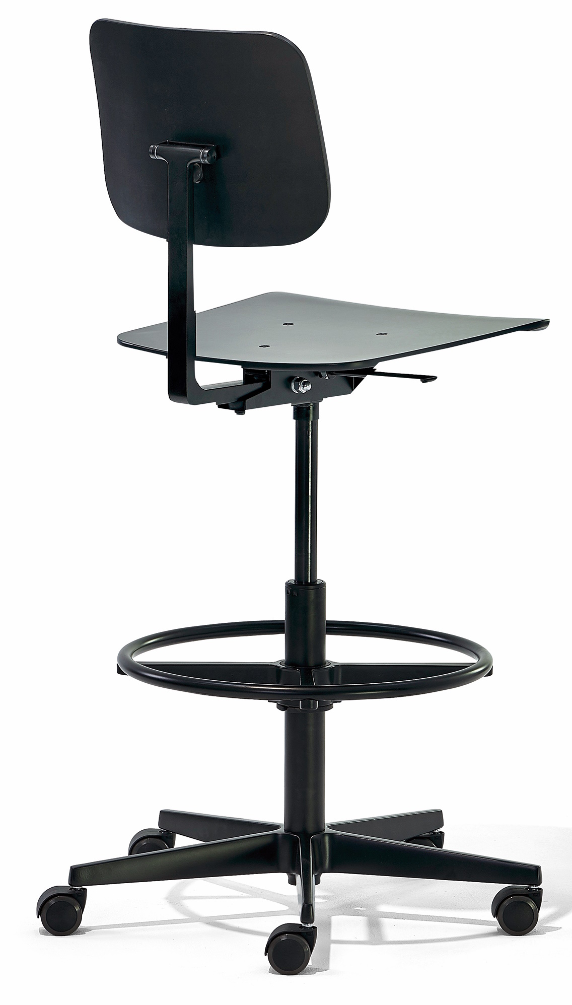 Schwarzer Mr. Square Drehstuhl von Richard Lampert, höhenverstellbar mit Rollen und Fußstütze. Bürostuhl für ergonomisches Sitzen.