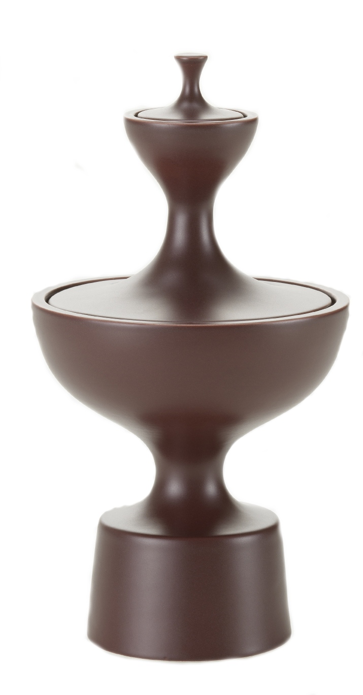 Brauner Keramikbehälter mit Deckel, Vitra-Design. Dekorative Keramikdose für Küche und Wohnbereich.