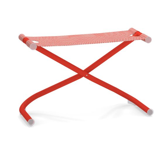 Roter Snooze Sitzpouf mit Stoffbezug, ideal als Fußhocker oder Beistelltisch für Garten und Terrasse.