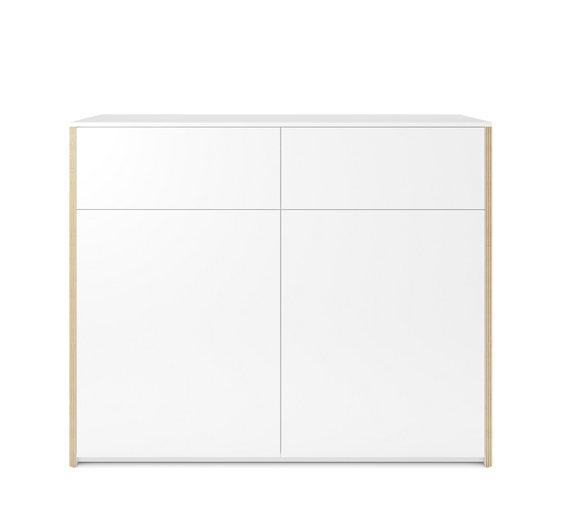 Weiße Modular Plus Kommode von Müller Möbelwerkstätten mit zwei Türen und zwei Schubladen.
