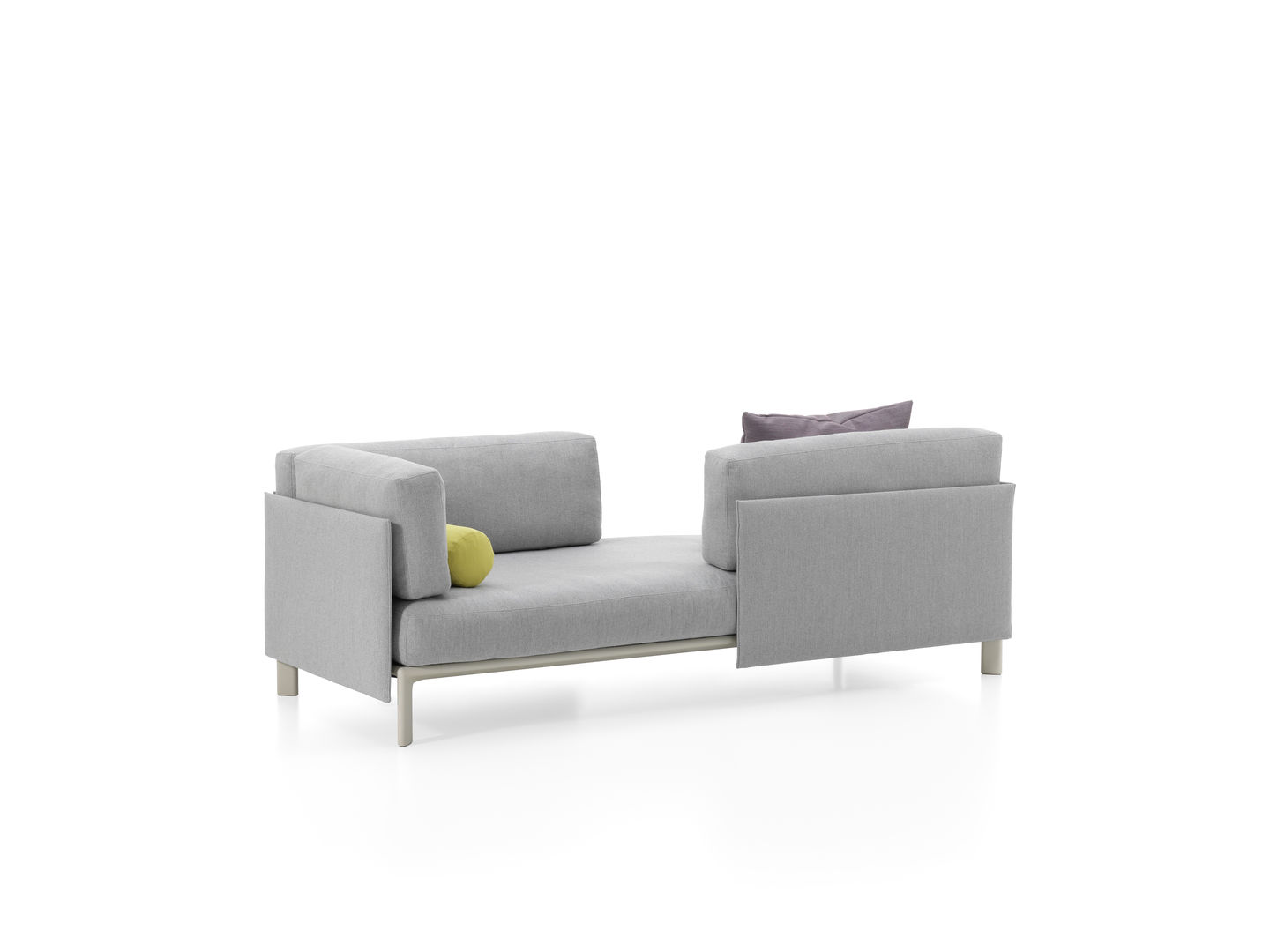 Graues Vitra Anagram Panel Sofa mit Kissen, modernes Design für Wohnzimmer und Lounge.