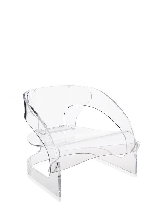 Transparenter Joe Colombo Sessel von Kartell, moderner Designklassiker aus Acrylglas für Wohnzimmer und Büro.