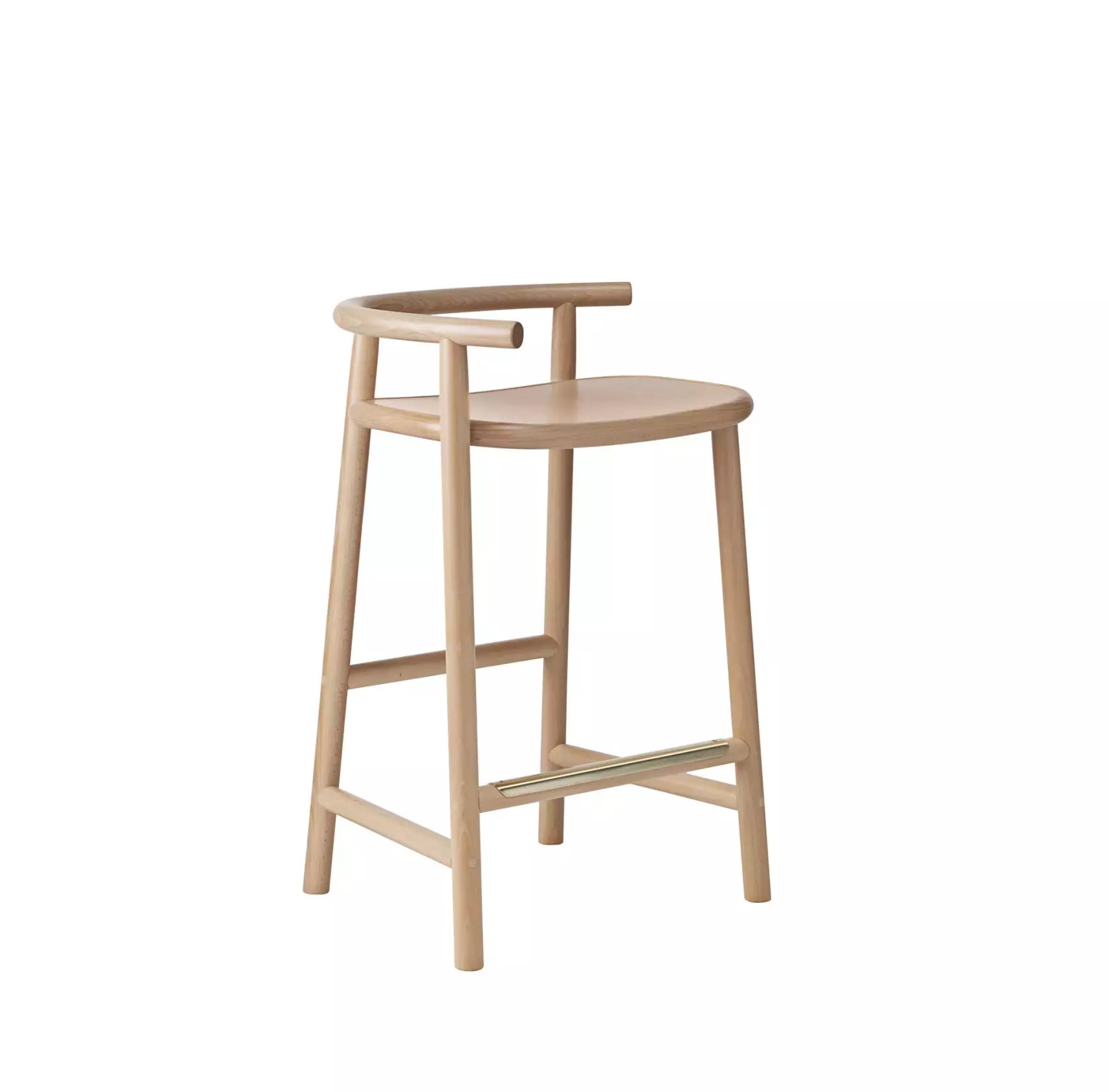 Single Curve Barhocker aus Holz von Wiener GTV Design mit Rückenlehne und Fußstütze.