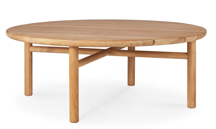 Runder Quatro Couchtisch aus Teakholz für den Außenbereich von Ethnicraft, Durchmesser 95 cm.