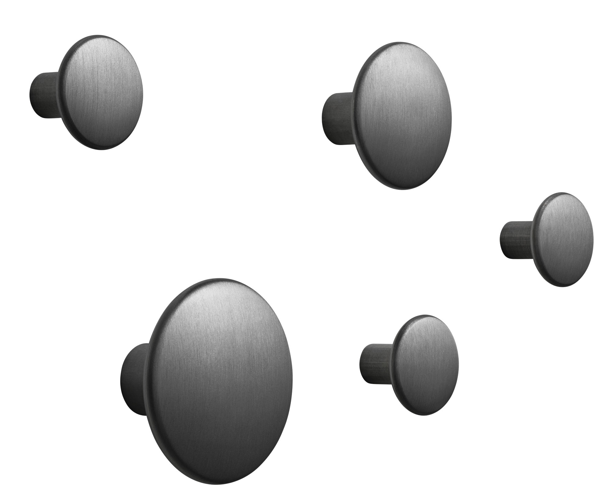 Muuto The Dots 5er Set Garderobenhaken in Schwarz, verschiedene Größen, Wandhaken aus Holz.