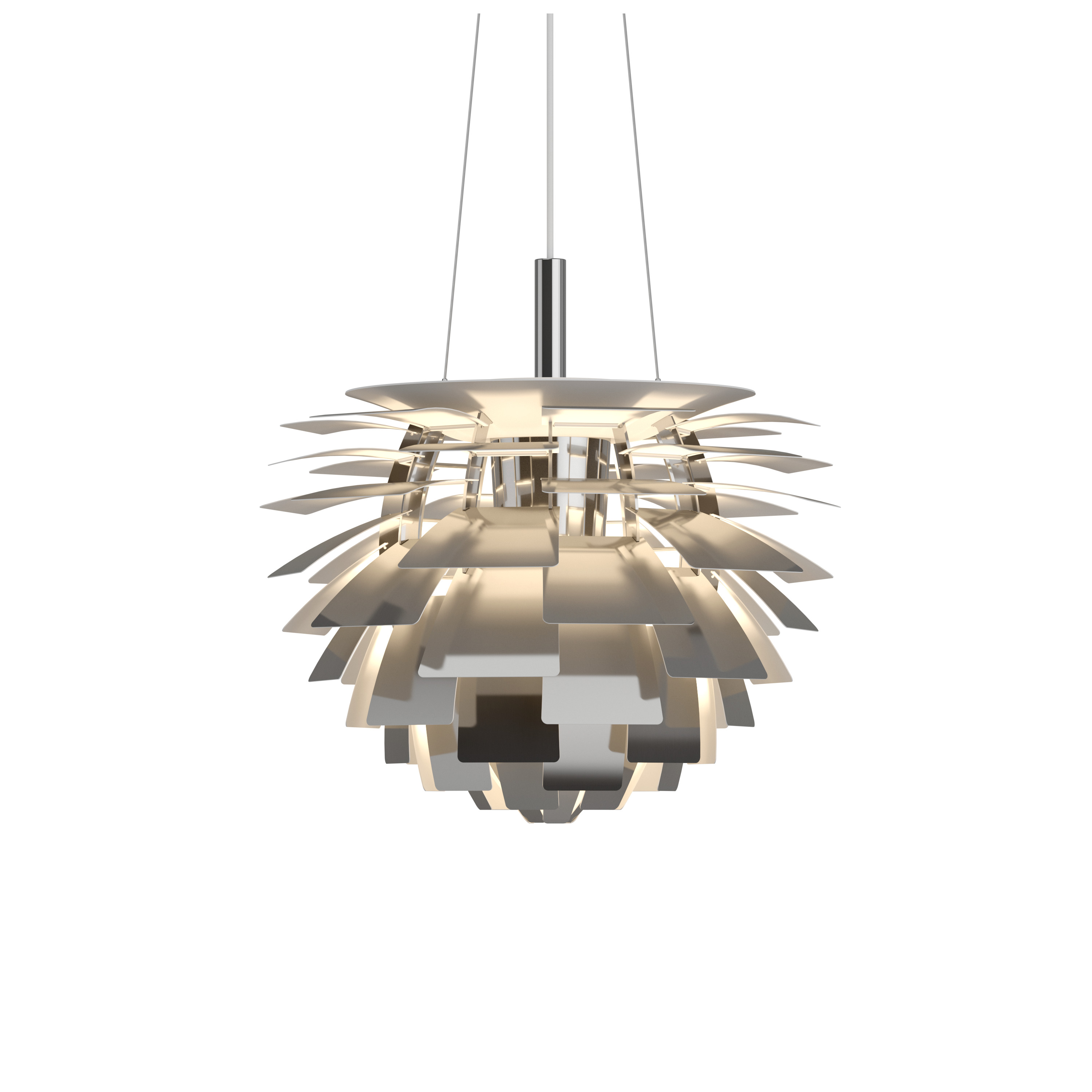 Nahaufnahme der PH Artichoke Pendelleuchte von Louis Poulsen, moderne Designerlampe aus Metall.