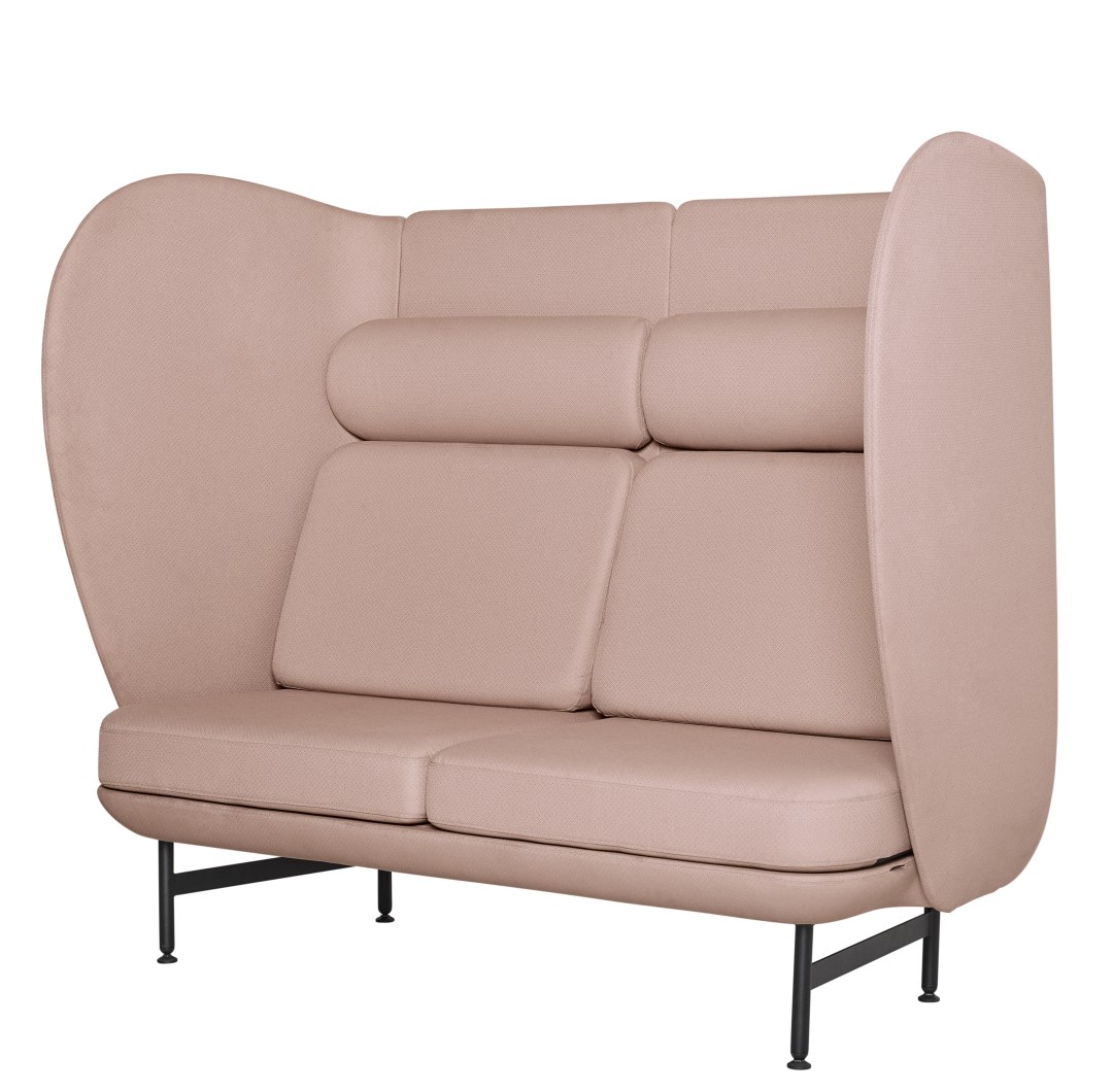 JH1002 Plenum Sofa von Fritz Hansen, 2-Sitzer in Rosa mit hoher Rückenlehne.