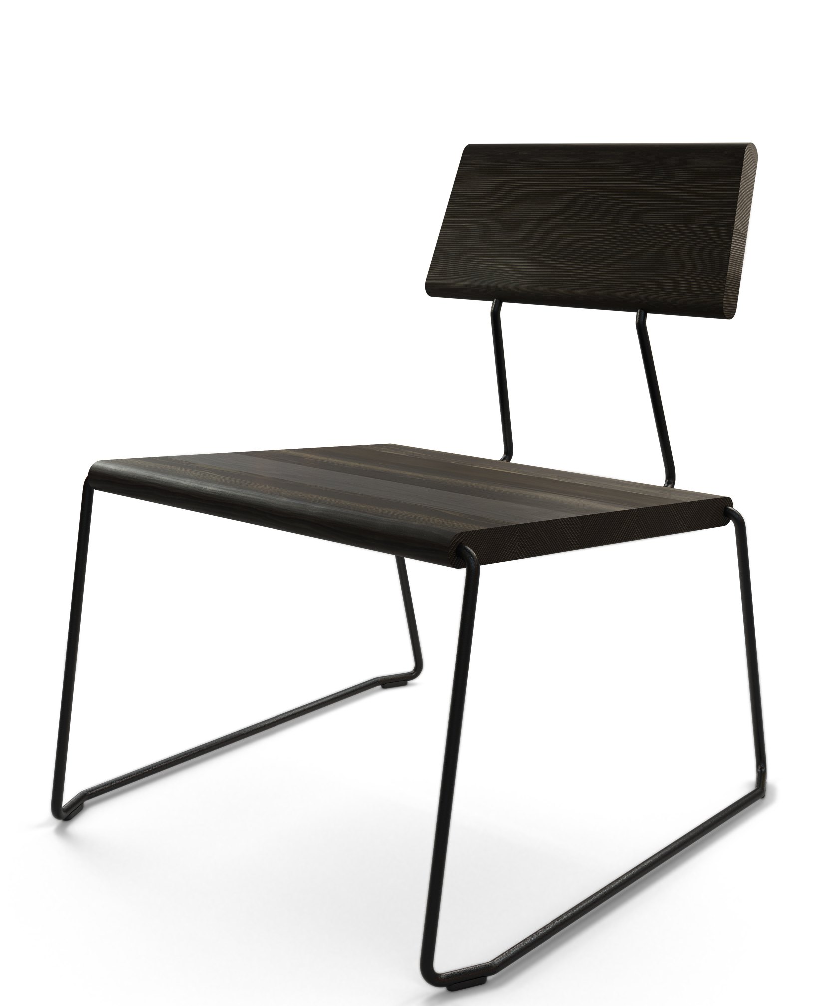 D:007 Loungechair Kohleschwarz von Fuchs & Habicht: Moderner Holzstuhl mit schwarzem Metallgestell.