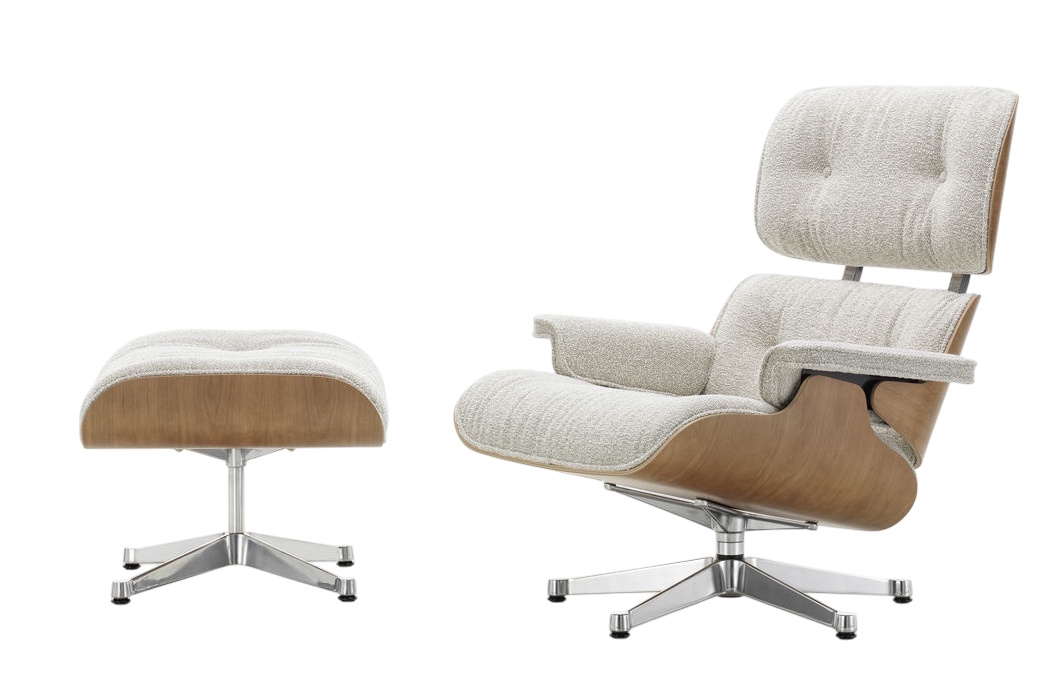 Eames Lounge Chair & Ottoman Sessel VORZUGSKOMBINATION Nubia, cream sand, poliert, Kirschbaum