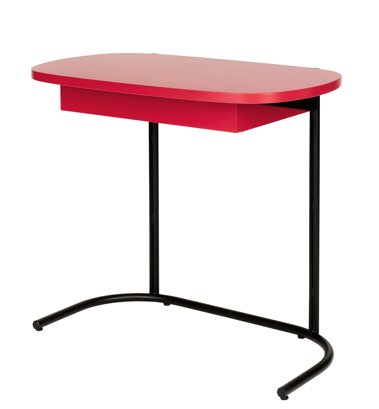 Schönbuch Tori Sekretär Schreibtisch in Rot mit schwarzem Metallgestell und Schublade, modernes Möbeldesign.