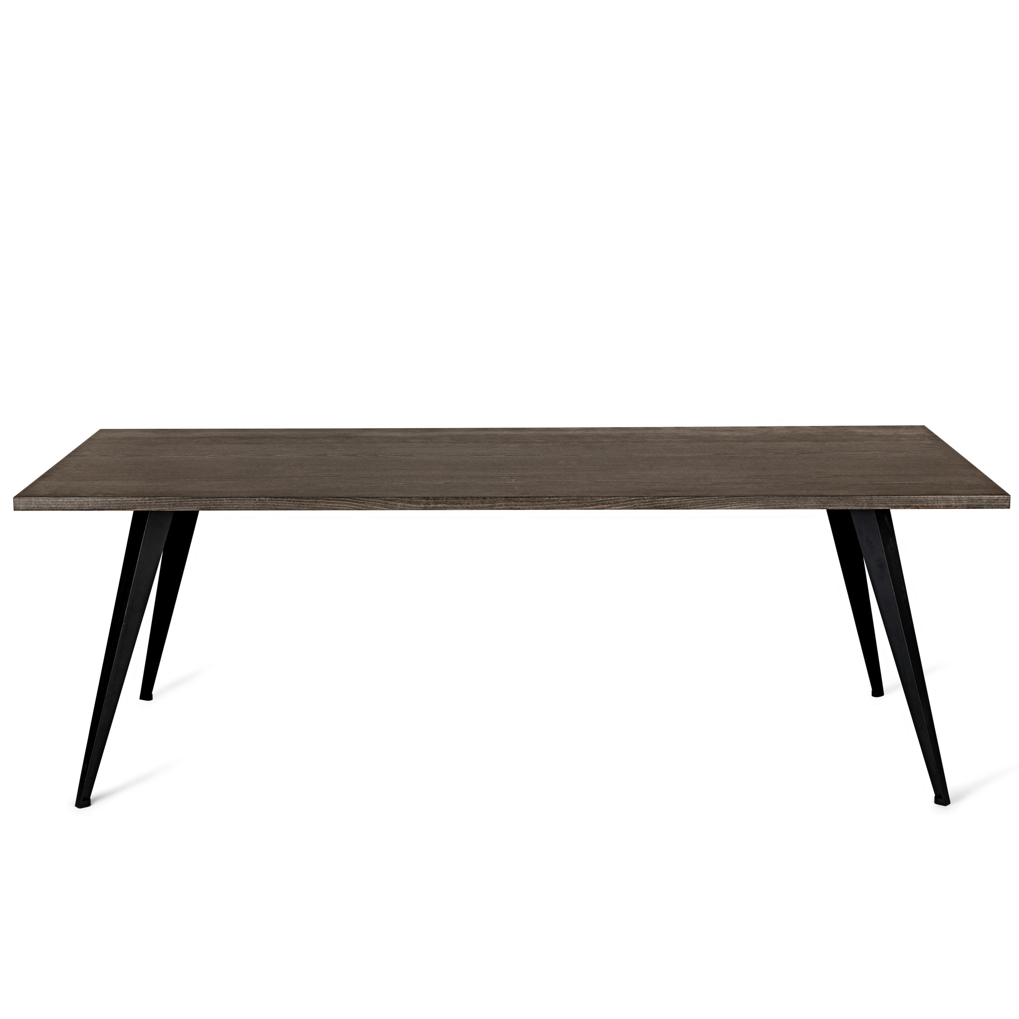 Dining Table Esstisch Mater mit dunkler Holzplatte und schwarzen Metallbeinen, modernes Design.