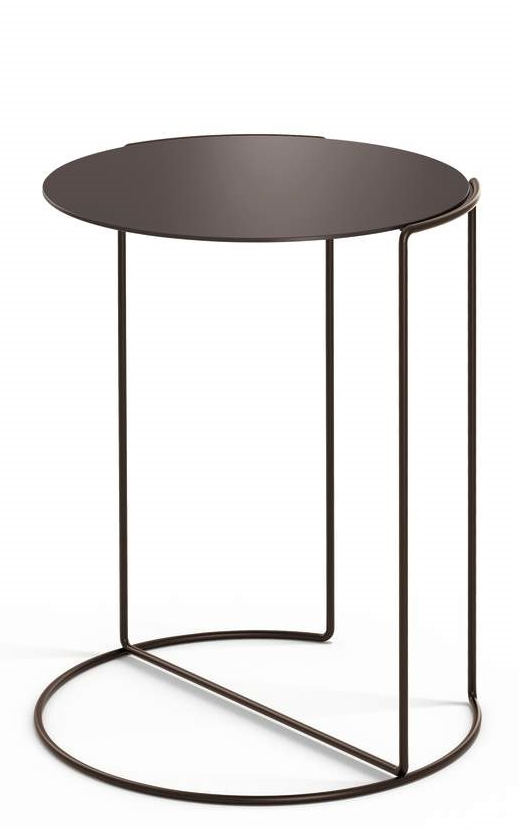 Oki Beistelltisch von Walter Knoll: Runder, brauner Tisch mit filigranem Metallgestell für Wohnzimmer.