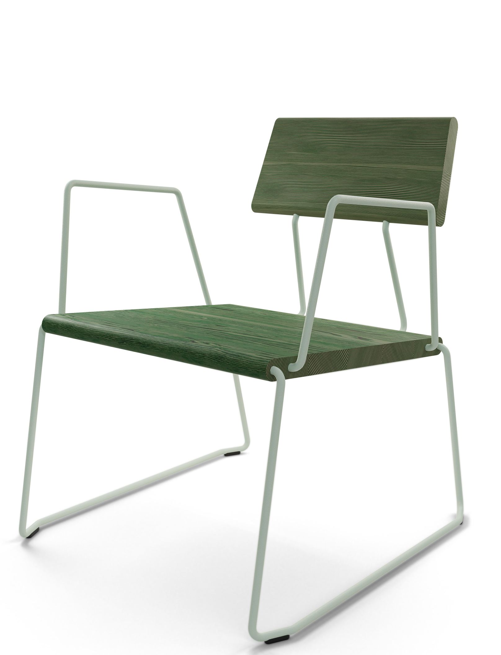 D:008 Loungechair Waldgrün von Fuchs & Habicht: Moderner Sessel mit Armlehnen und Holzstruktur.