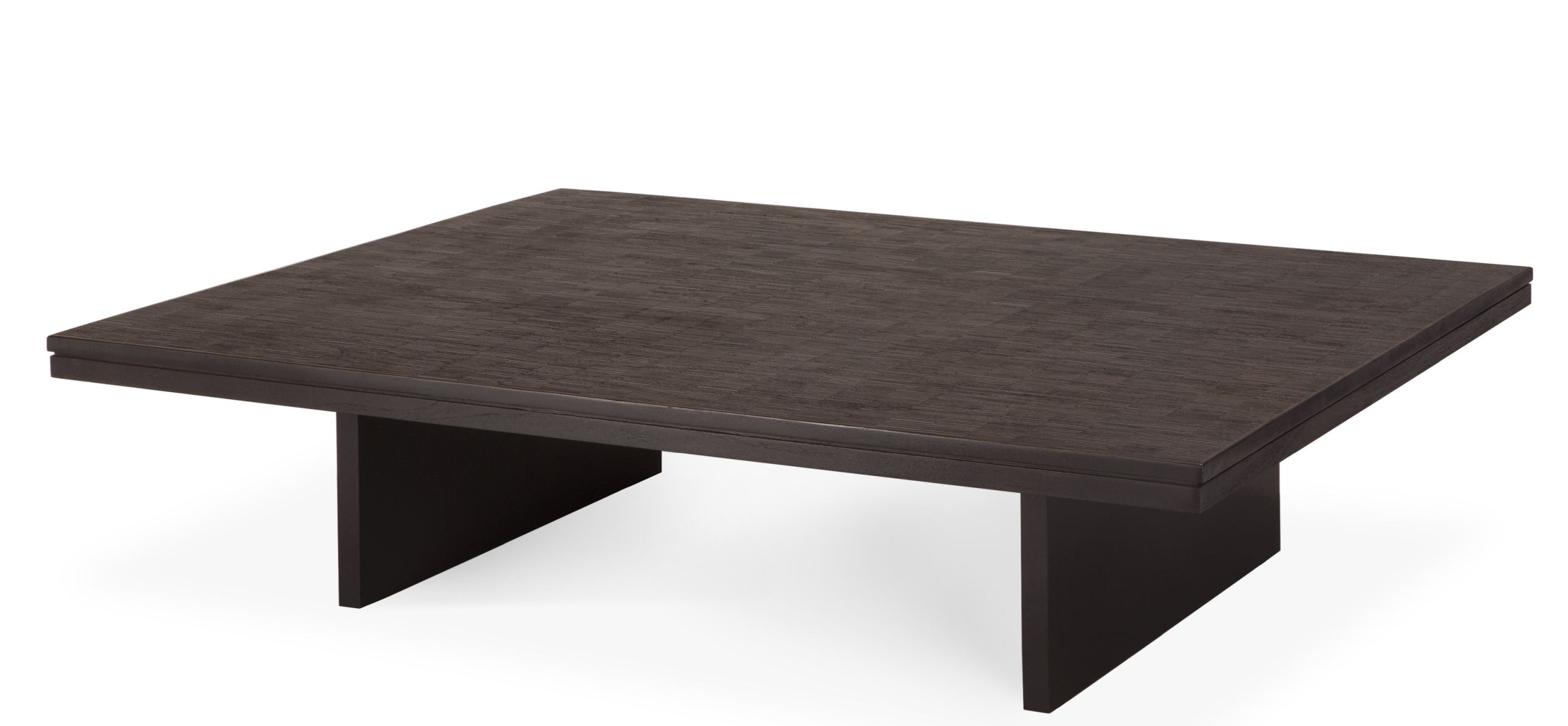 Quadratischer Ethnicraft Couchtisch "Grooves" aus dunklem Teakholz, modernes Design für Wohnzimmer.