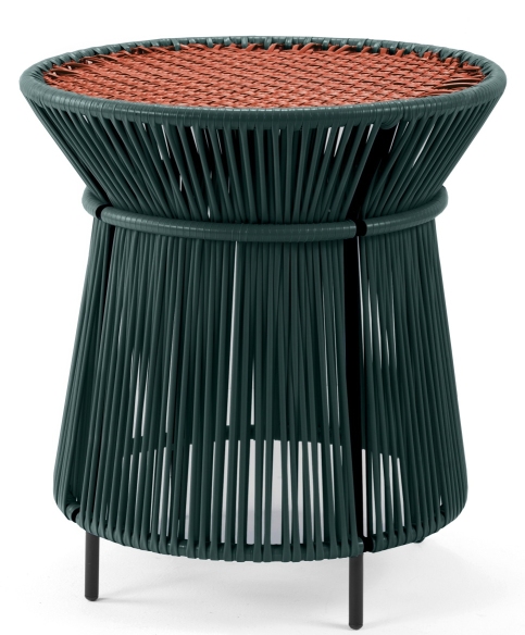 Ames Caribe Chic Beistelltisch in Moosgrün und Kupfer für den Außenbereich. Moderner Gartentisch.