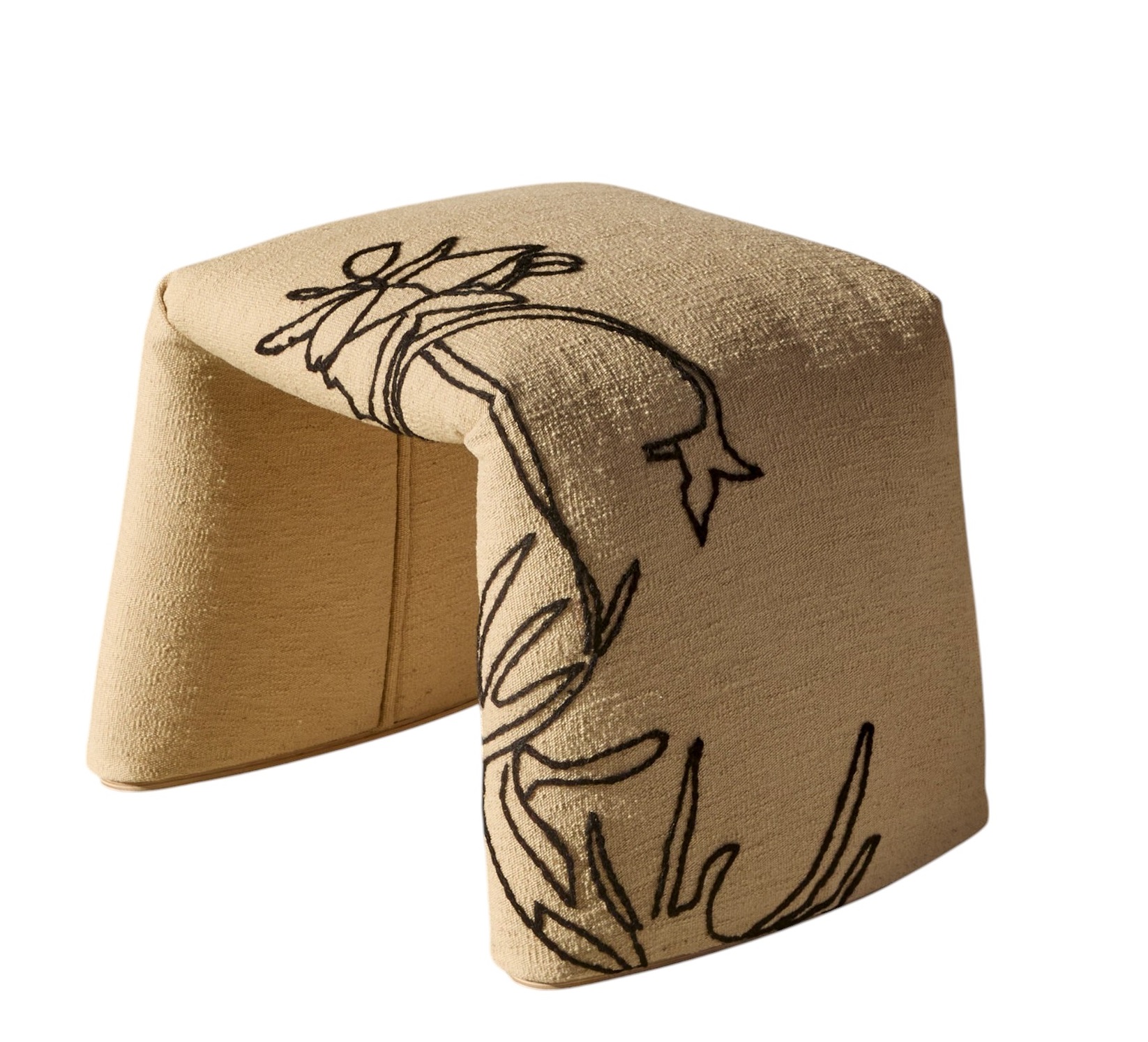 Beige Nanimarquina Bank "Folded Flower" mit floraler Stickerei, Hocker, Sitzbank.