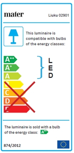 Energieeffizienzlabel für Mater Liuku Leuchte, kompatibel mit LED-Leuchtmitteln der Klassen A++ bis A.