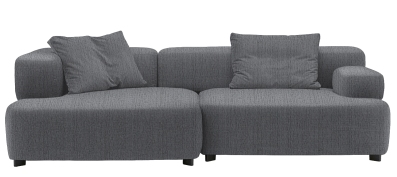 Graues Alphabet Sofa 3-Sitzer mit Armlehne links von Fritz Hansen und zwei Kissen.
