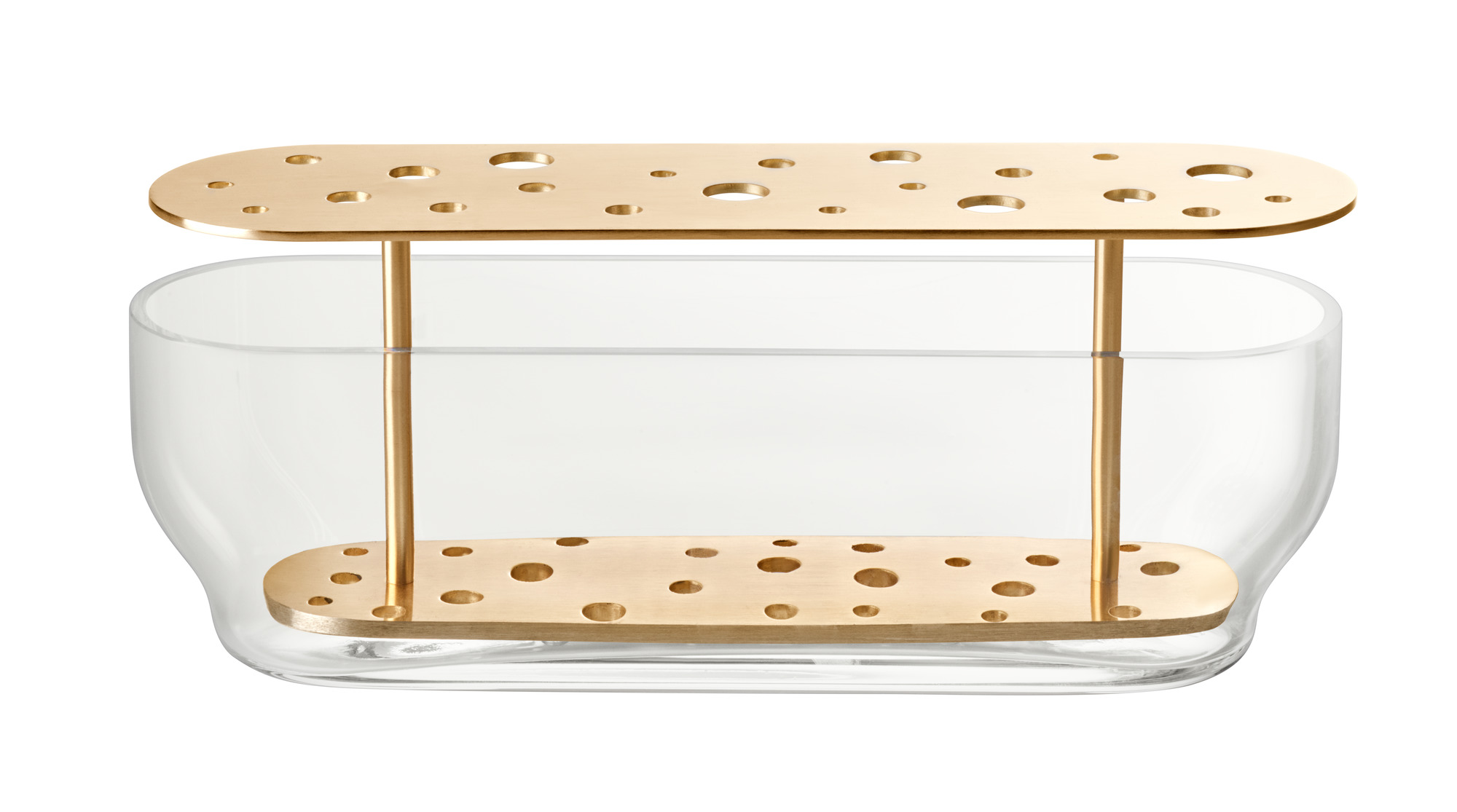 Ikebana Vase von Fritz Hansen: Glasvase mit Messingeinsatz für kunstvolle Blumenarrangements.