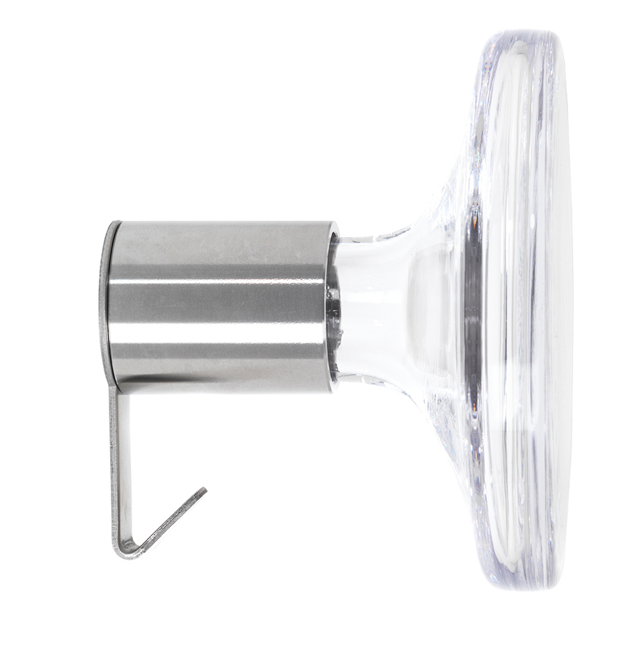 Schönbuch Haken aus Edelstahl mit transparentem Acrylglas, moderner Wandhaken für Garderobe und Bad.