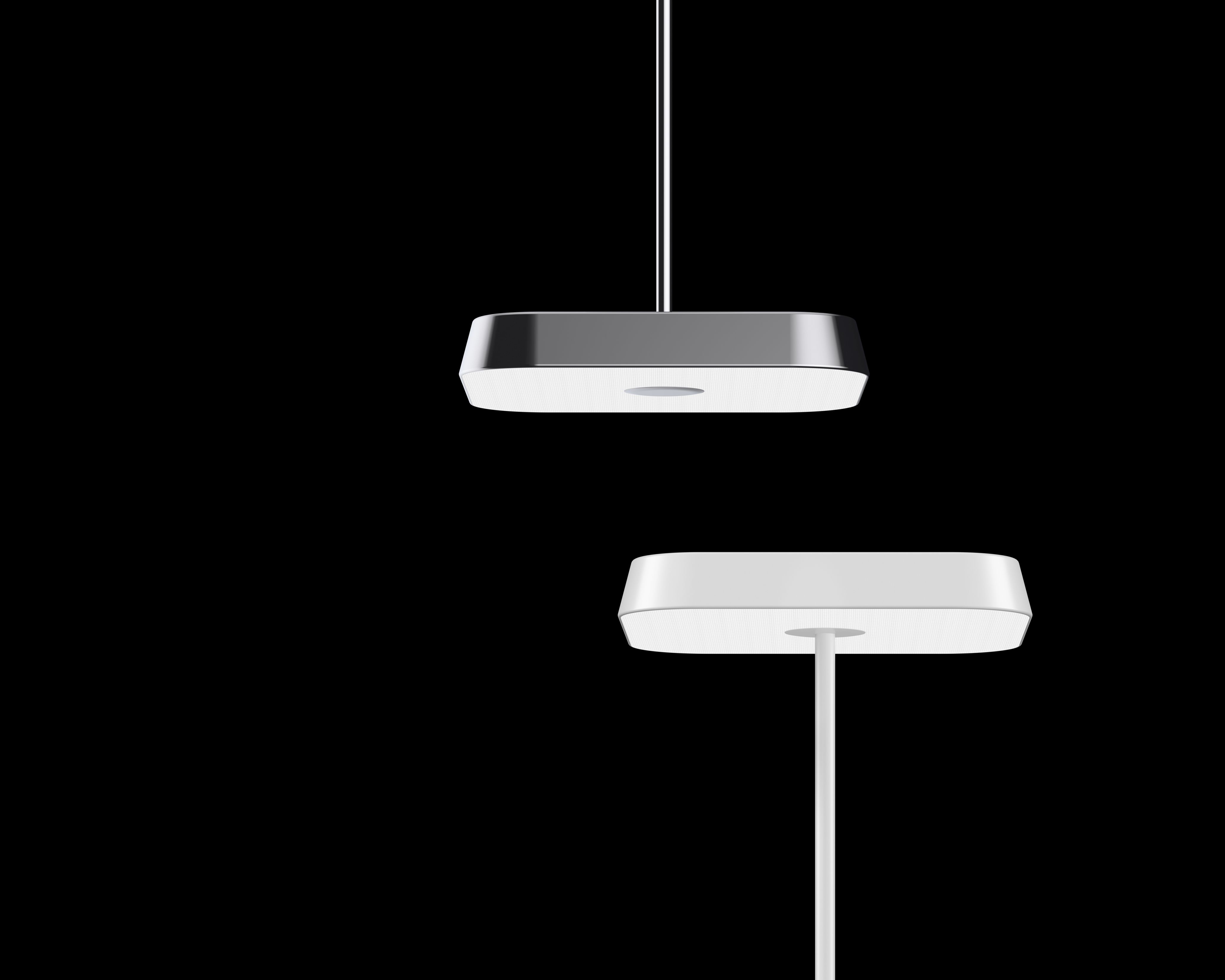 Detailaufnahme der Belux Koi-Q Stehleuchte in Schwarz, moderne LED-Stehlampe mit warmweißem Licht.