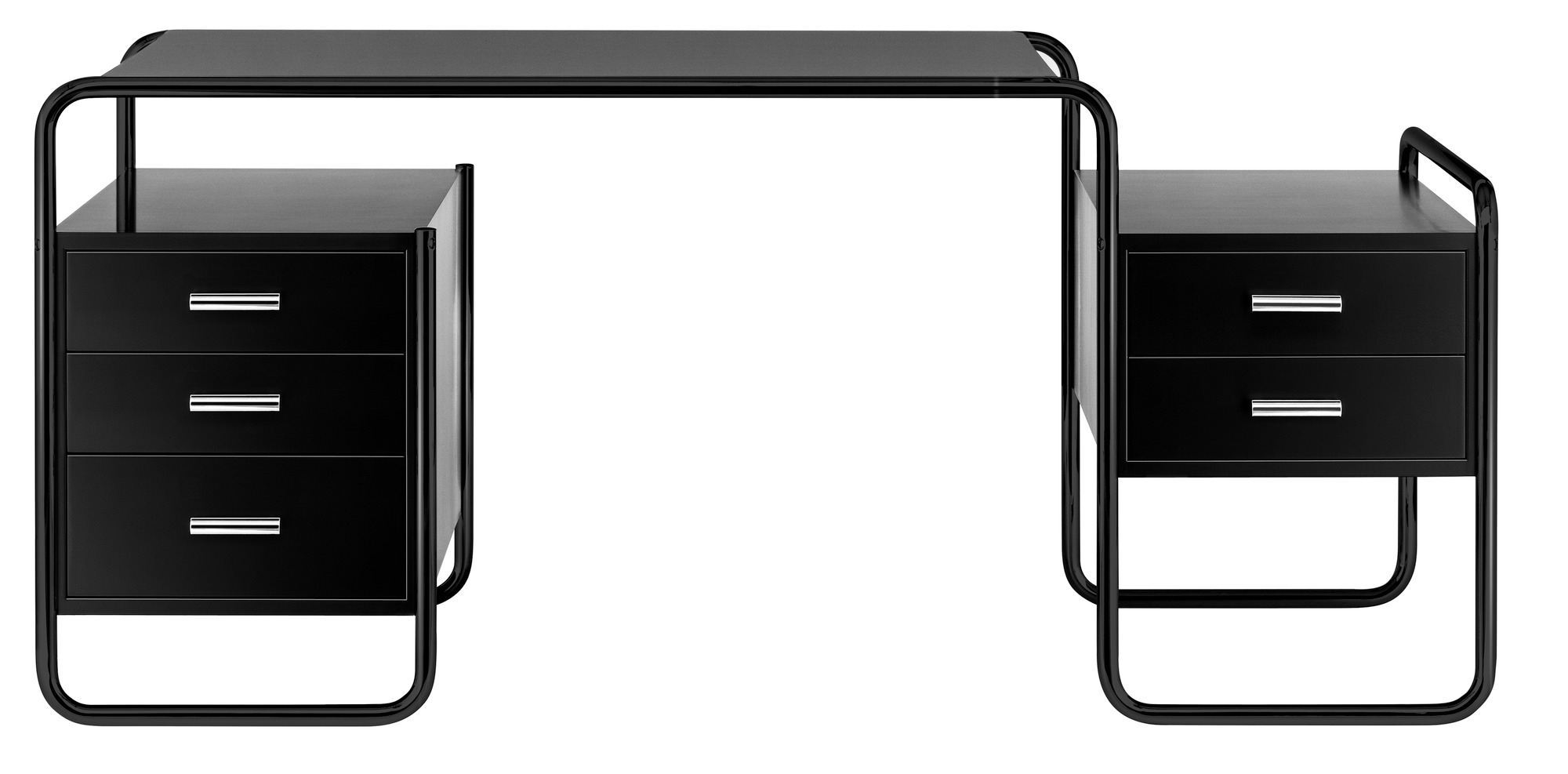 Schwarzer S 285 Stahlrohr Schreibtisch von Thonet mit Schubladen, modernes Design für Büro und Arbeitszimmer.