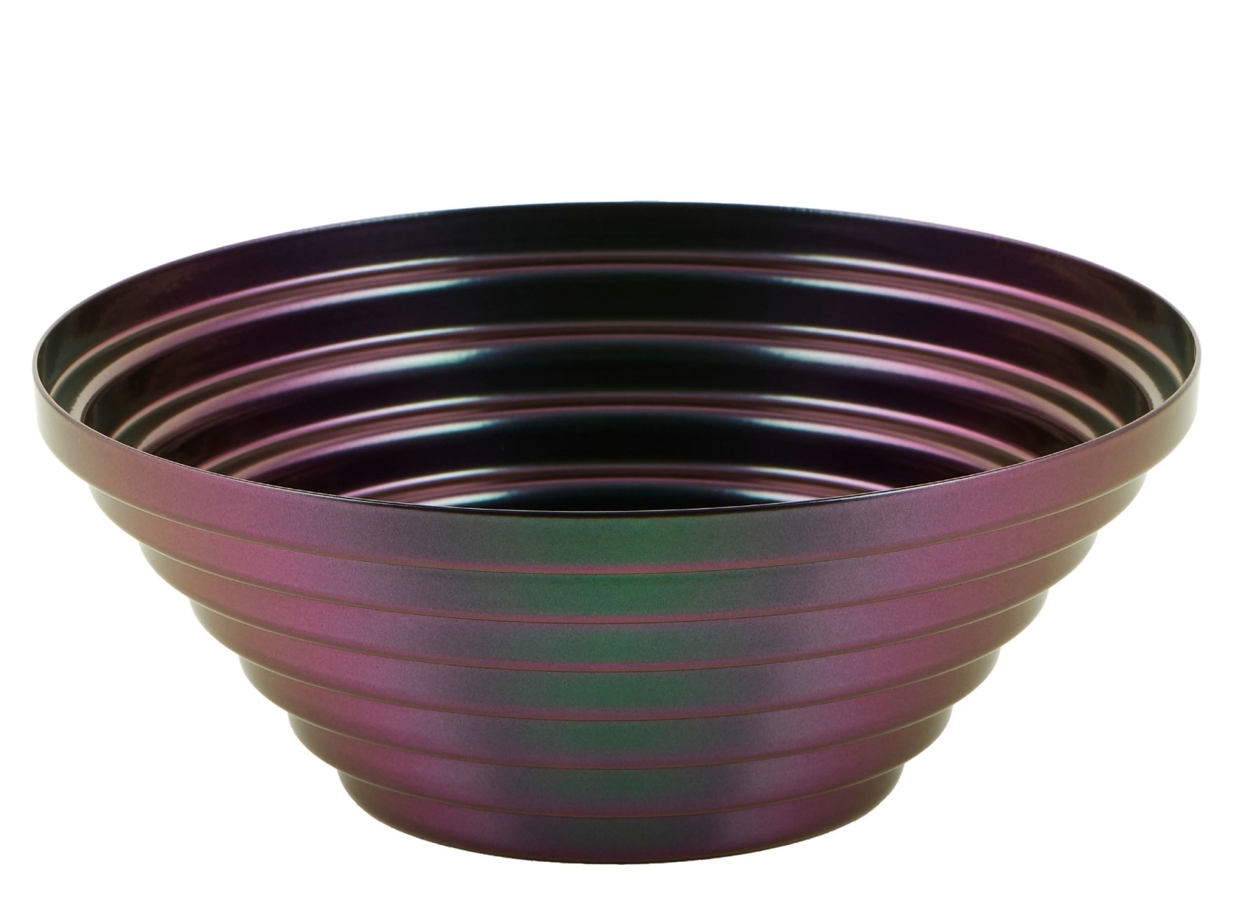 Alessi Maya Schale, rund, Ø 20 cm, in schimmerndem Purplegreen, dekorative Obstschale.
